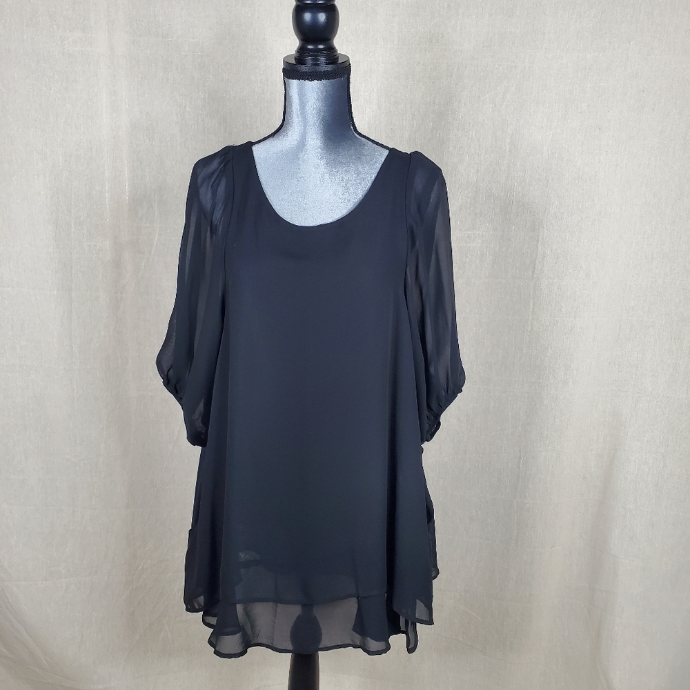 ♡ Lucy Love Black Chiffon Puff Sleeve Dress Size Small